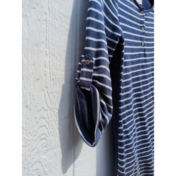 Max Studio Dress Weekend Henley Blue White Striped Roll-tab Sleeves Mini Medium - Picture 4 of 9